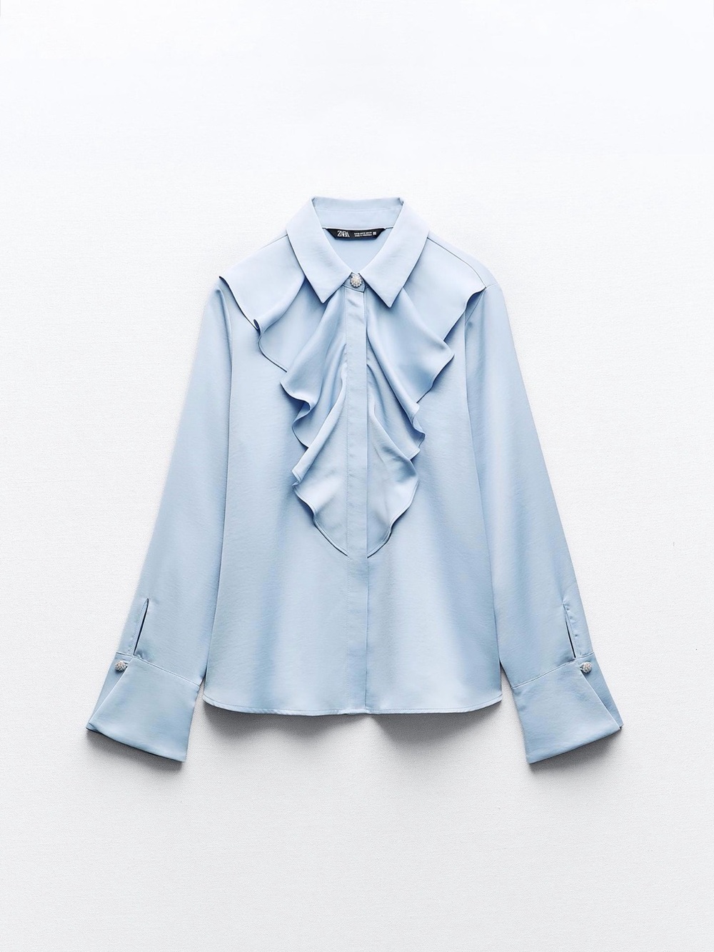 Zara Soft Sky Blue Ruffle Front Blouse
